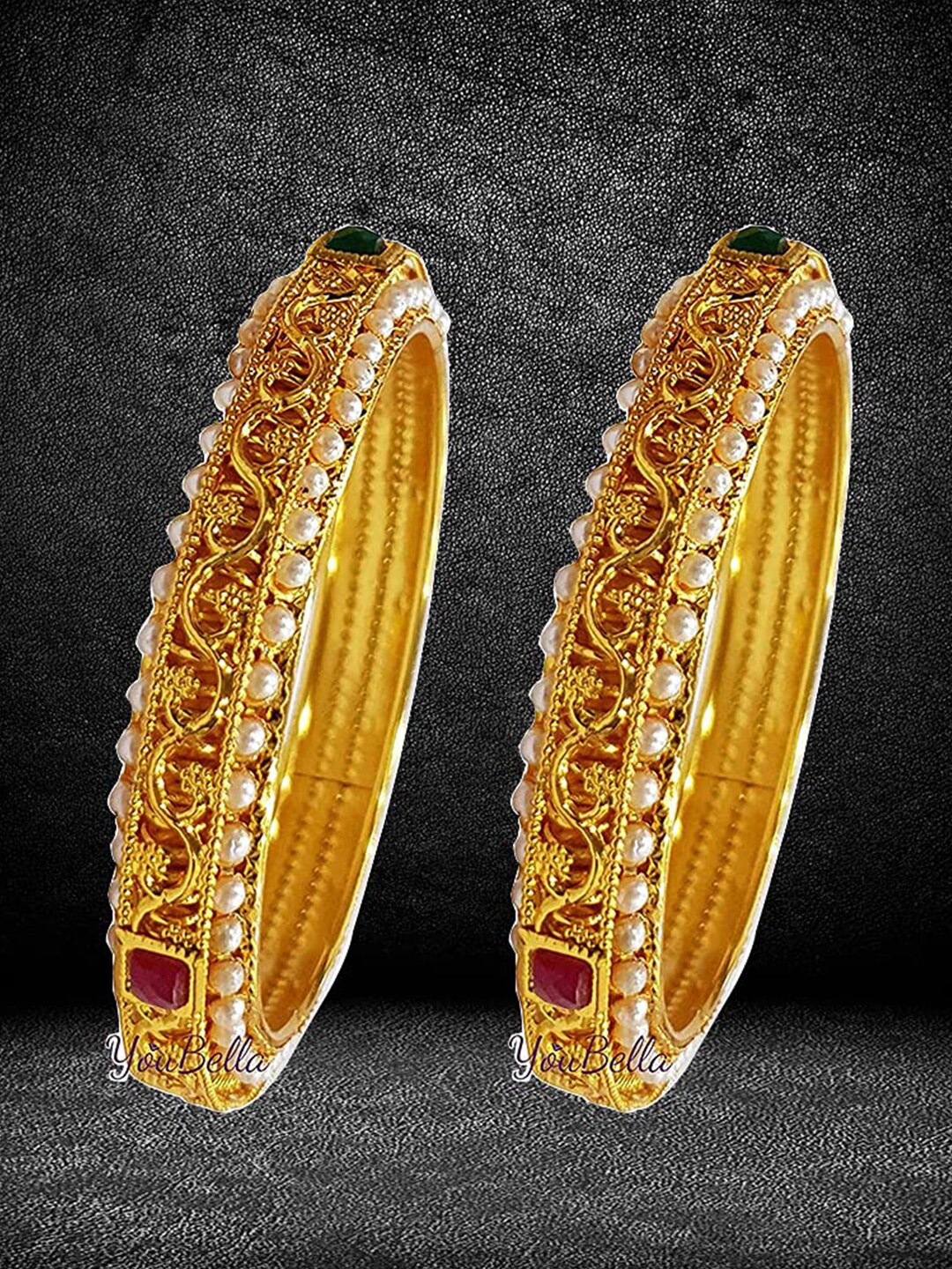 

Anouk Set Of 2 Gold-Plated Stone Studded & Beaded Bangles
