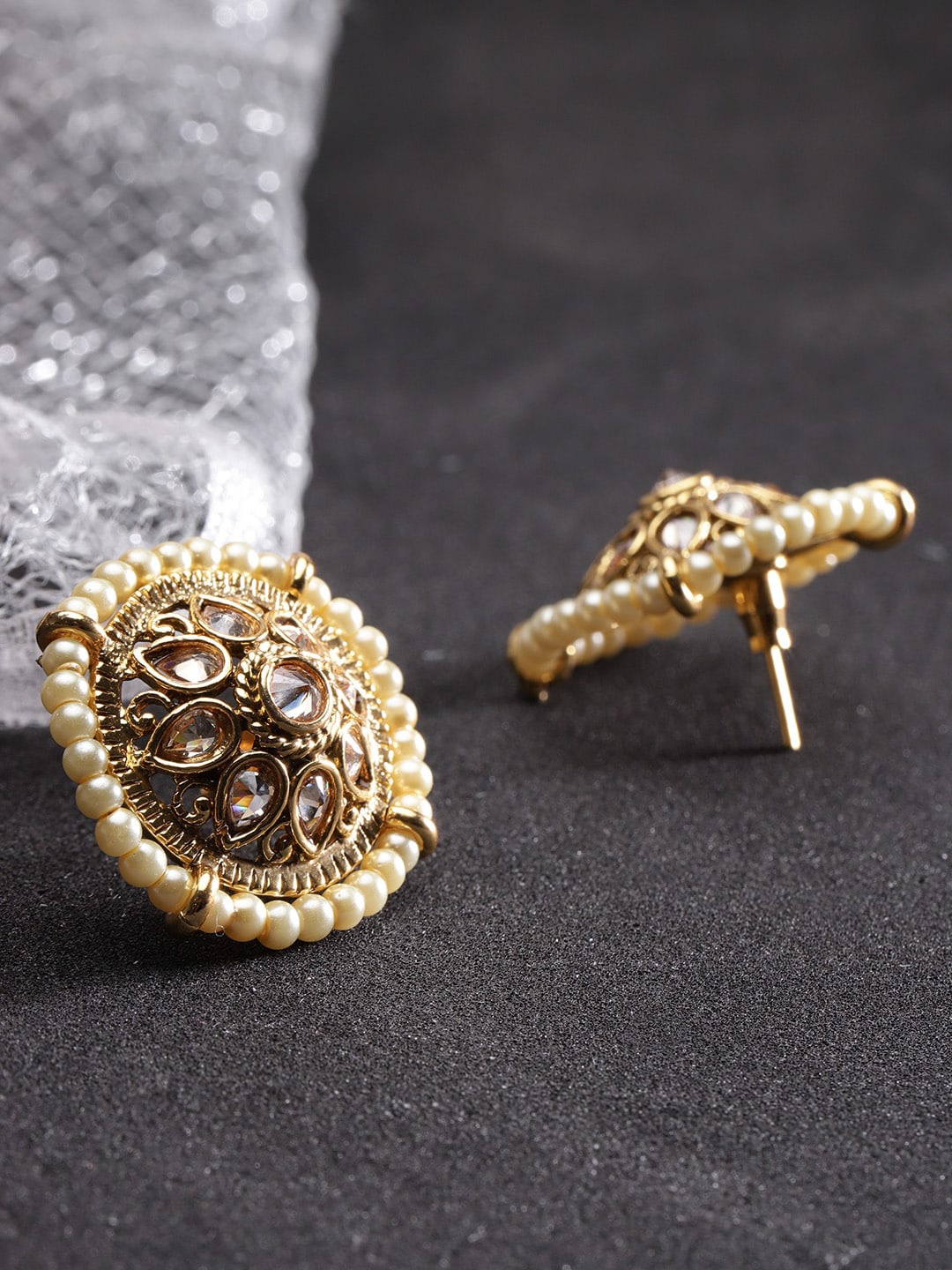 

Anouk Gold-Plated Circular Stone-Studded & Beaded Studs Earrings