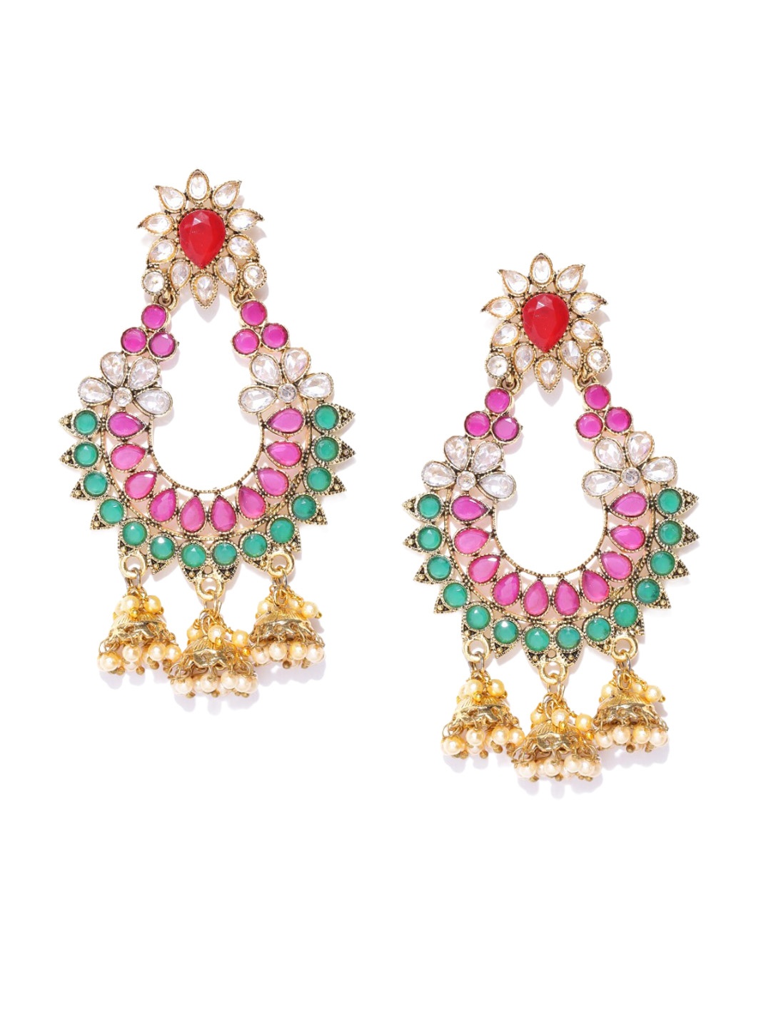 

Anouk Gold-Plated Contemporary Stone-Studded & Beaded Drop Earrings