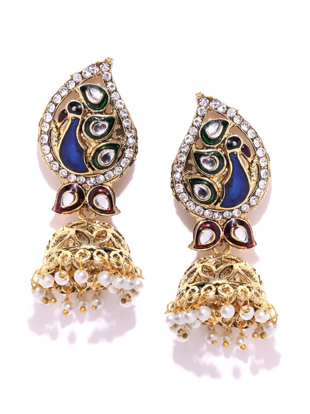 

Anouk Gold-Plated Dome-Shaped Beaded Jhumkas