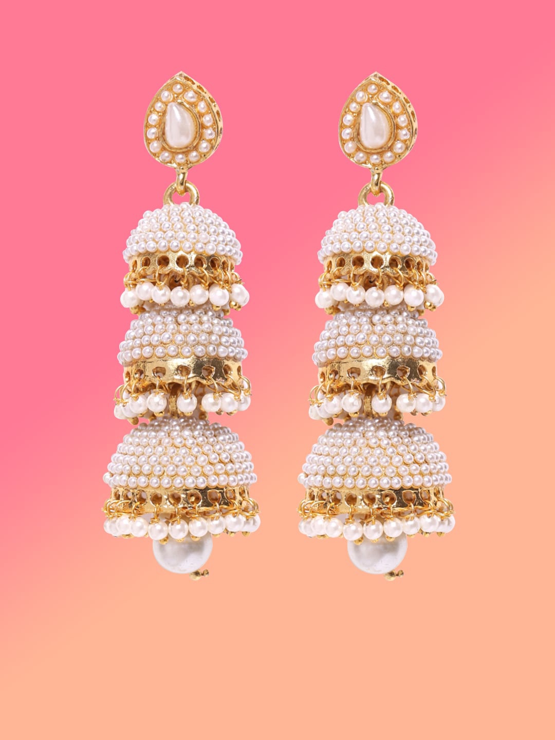 

Anouk Off White Dome Shaped Jhumkas Earrings, Gold