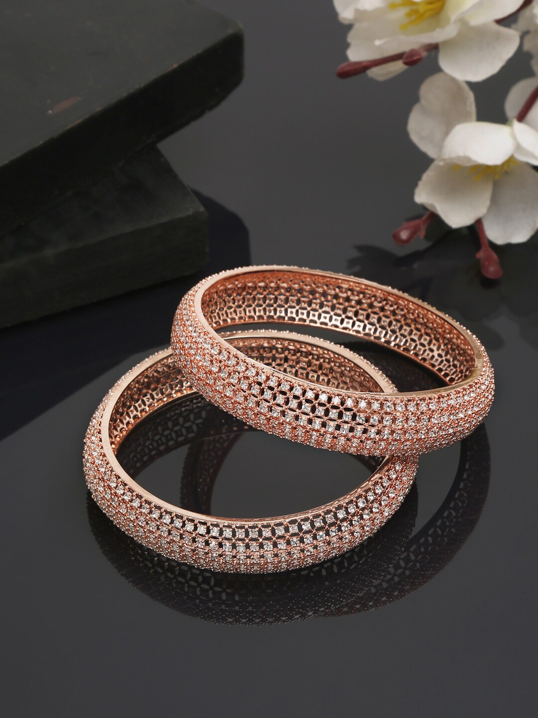 

Anouk Set Of 2 Rose Gold-Plated Stone-Studded Bangles