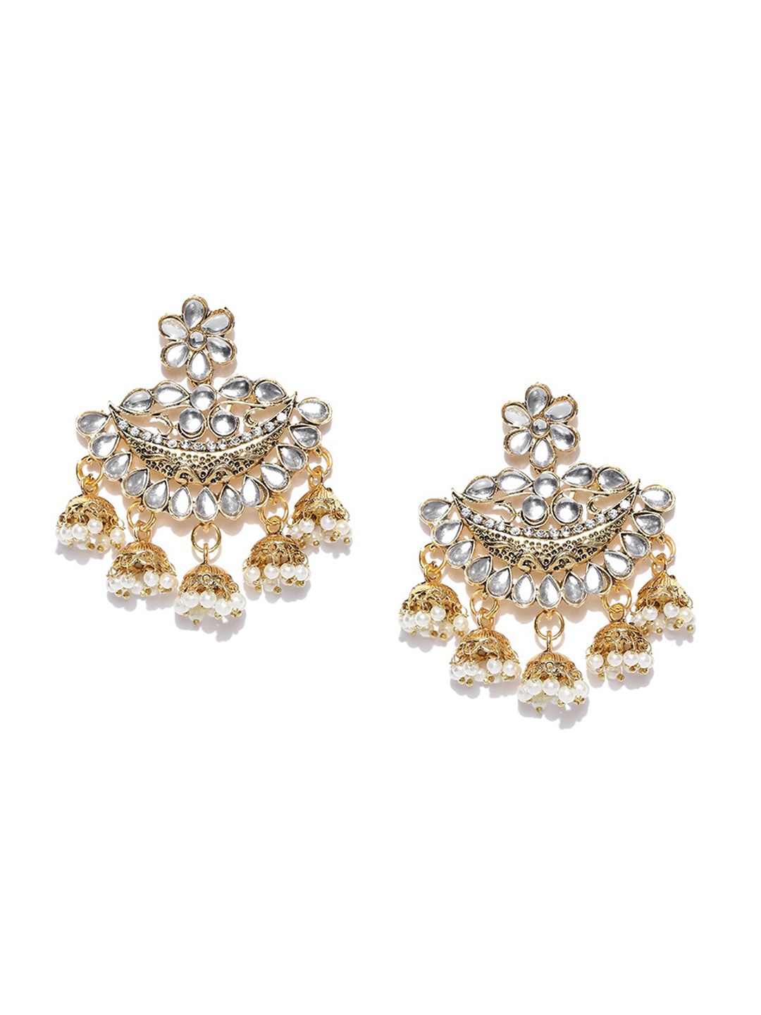 

Anouk Gold-Toned & White Gold-Plated Contemporary Chandbalis Earrings