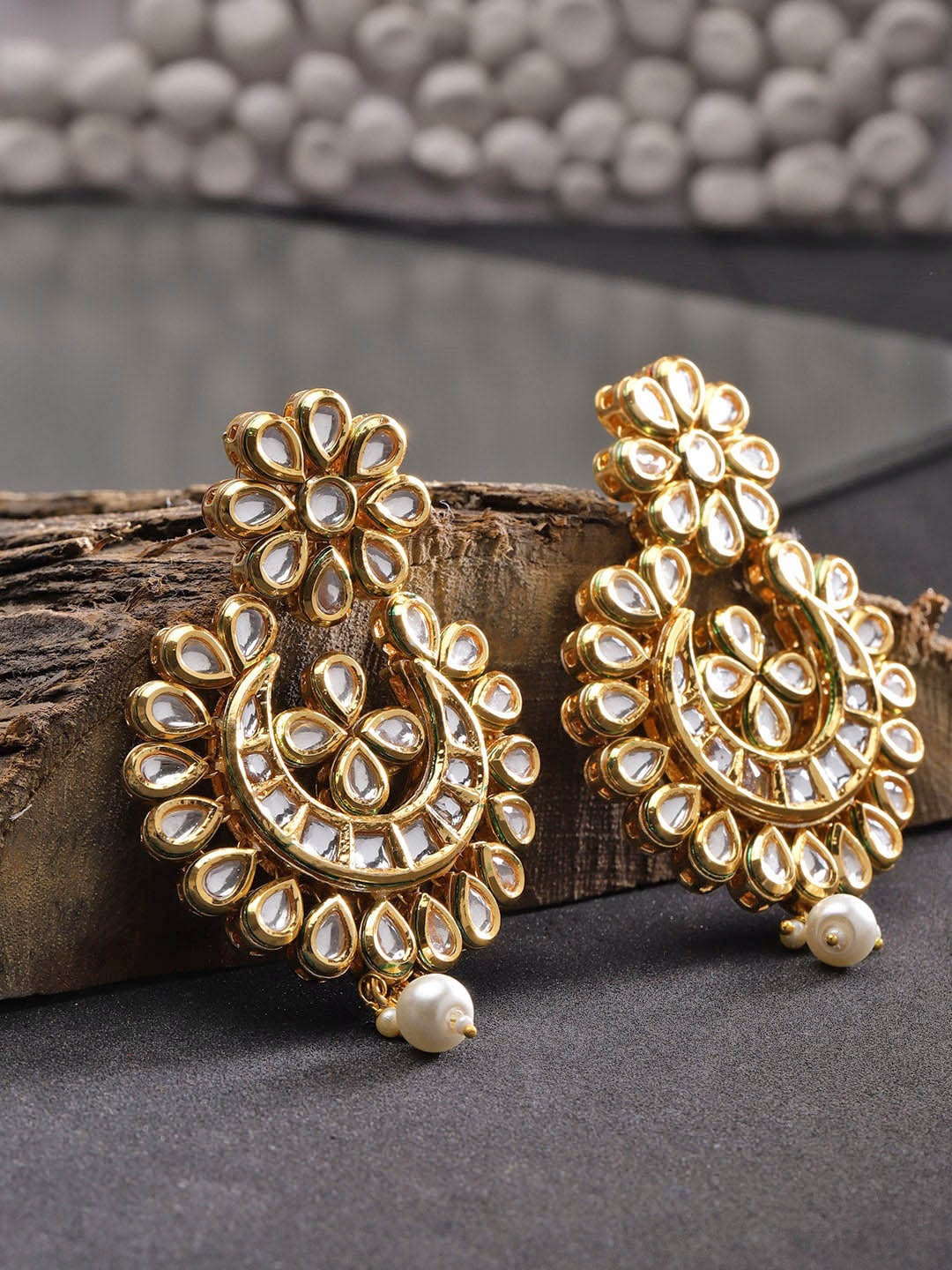 

Anouk Gold-Toned Contemporary Kundan Chandbalis Earrings