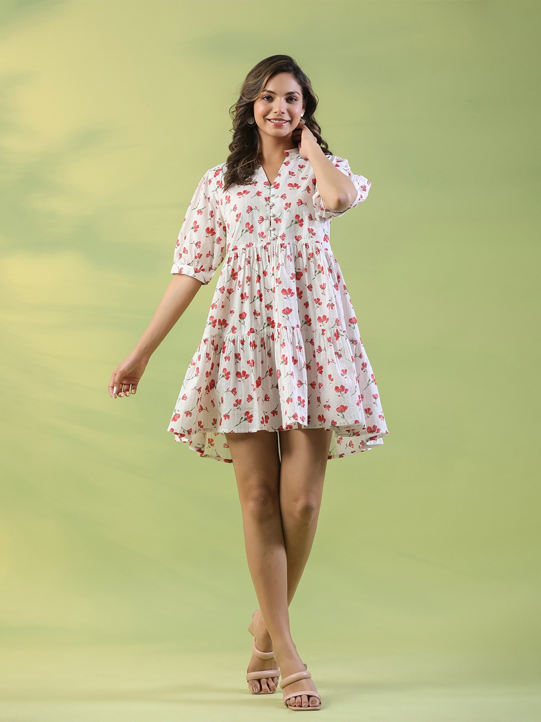 

mirari Floral Print Cotton Fit & Flare Dress, White