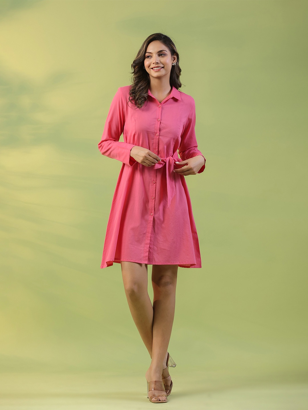 

mirari Shirt Collar Cotton Shirt Dress, Fuchsia