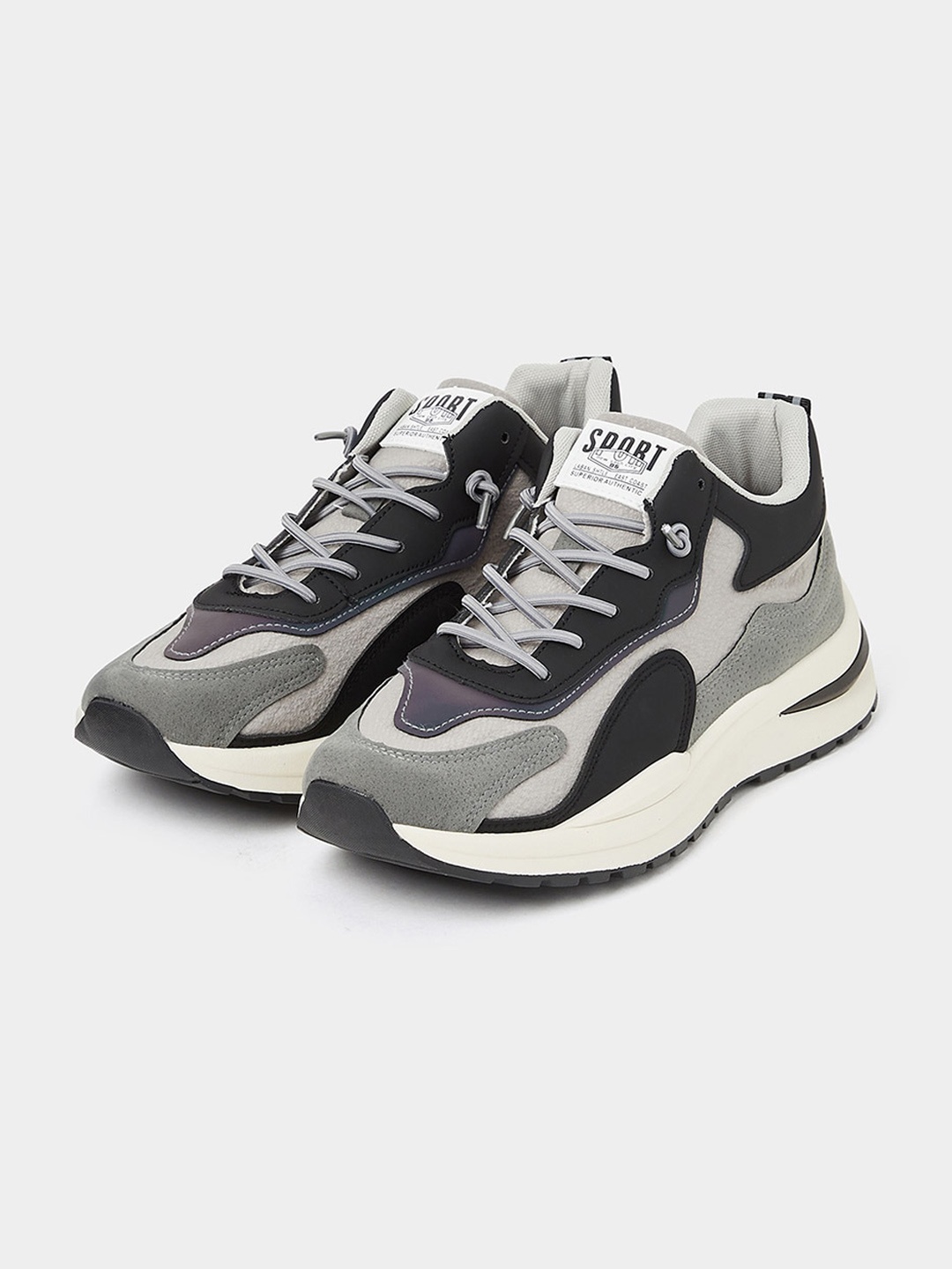 

Styli Men Grey And Black Colourblocked Sneakers