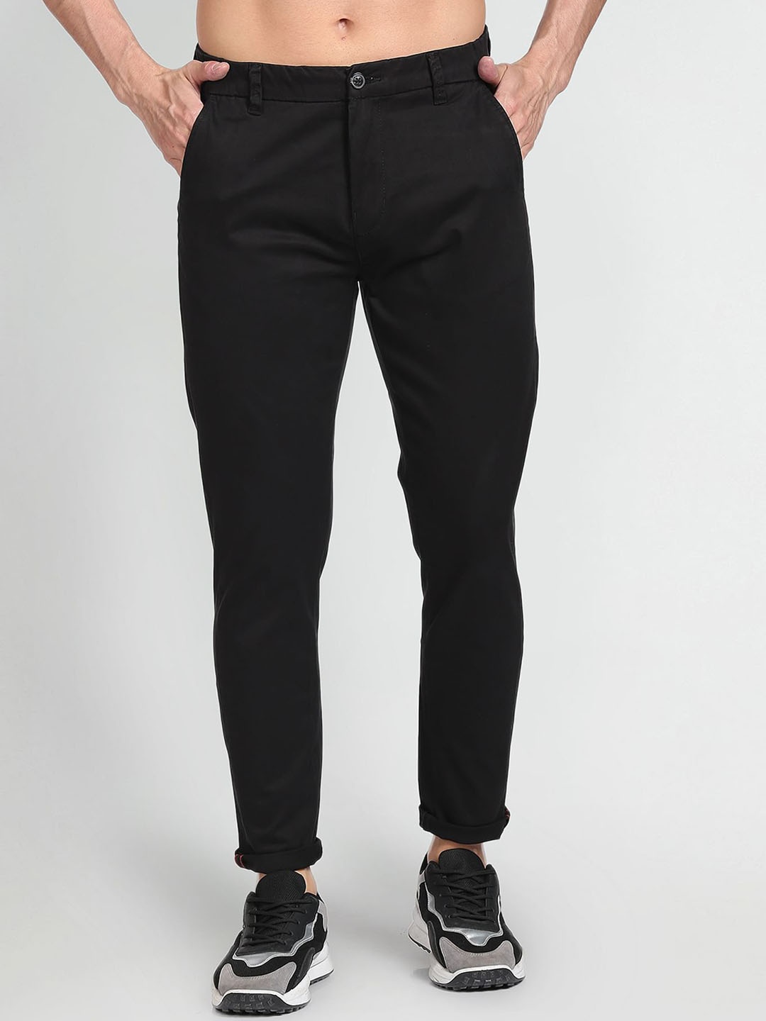 

Flying Machine Men Tapered Fit Chinos Trousers, Black