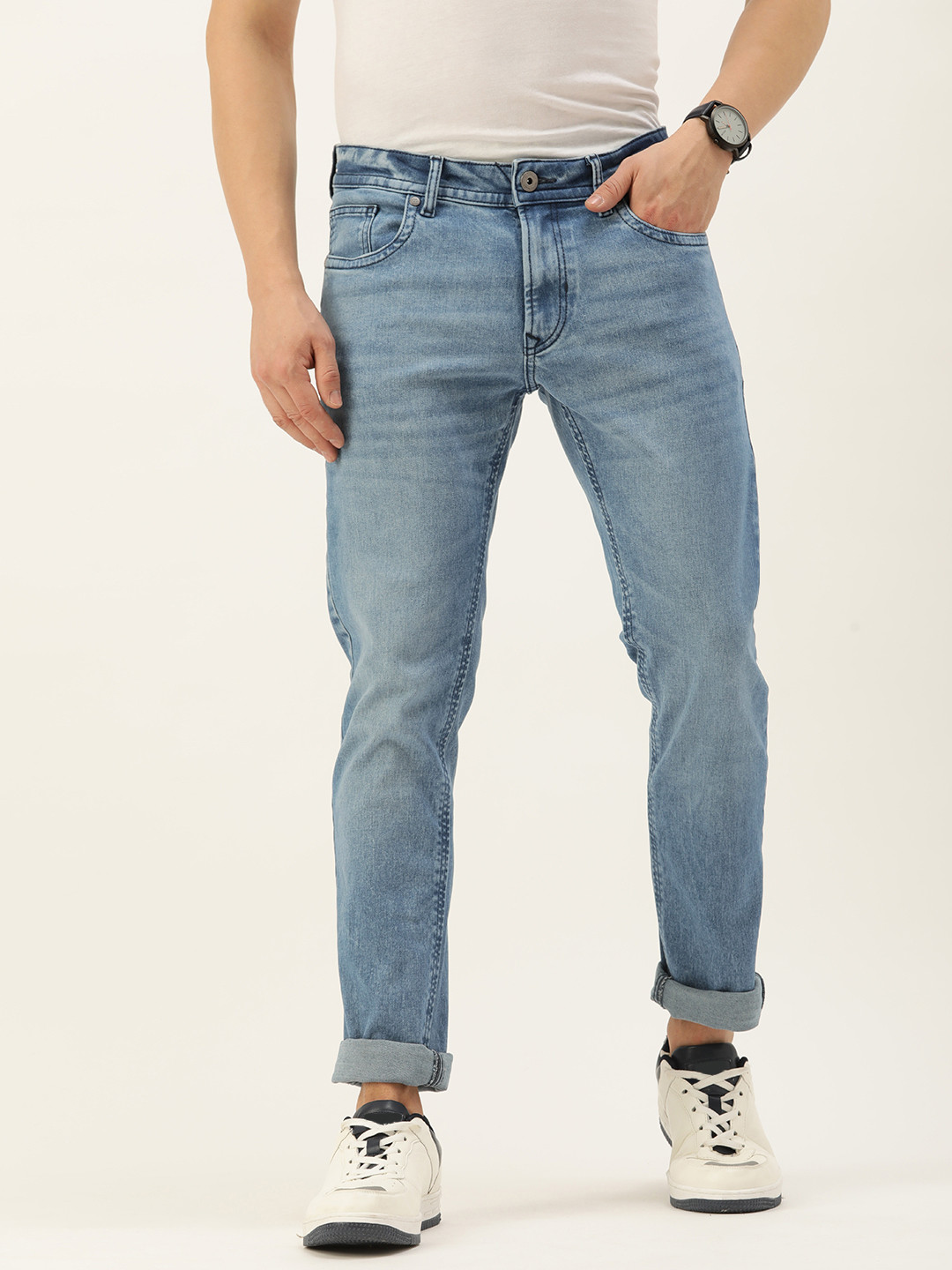 

Peter England Casuals Men Slim Fit Light Fade Stretchable Jeans, Blue