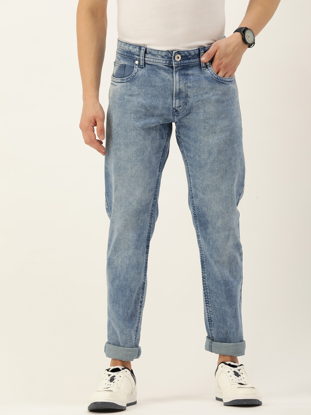 

Peter England Casuals Men Slim Fit Heavy Fade Stretchable Jeans, Blue