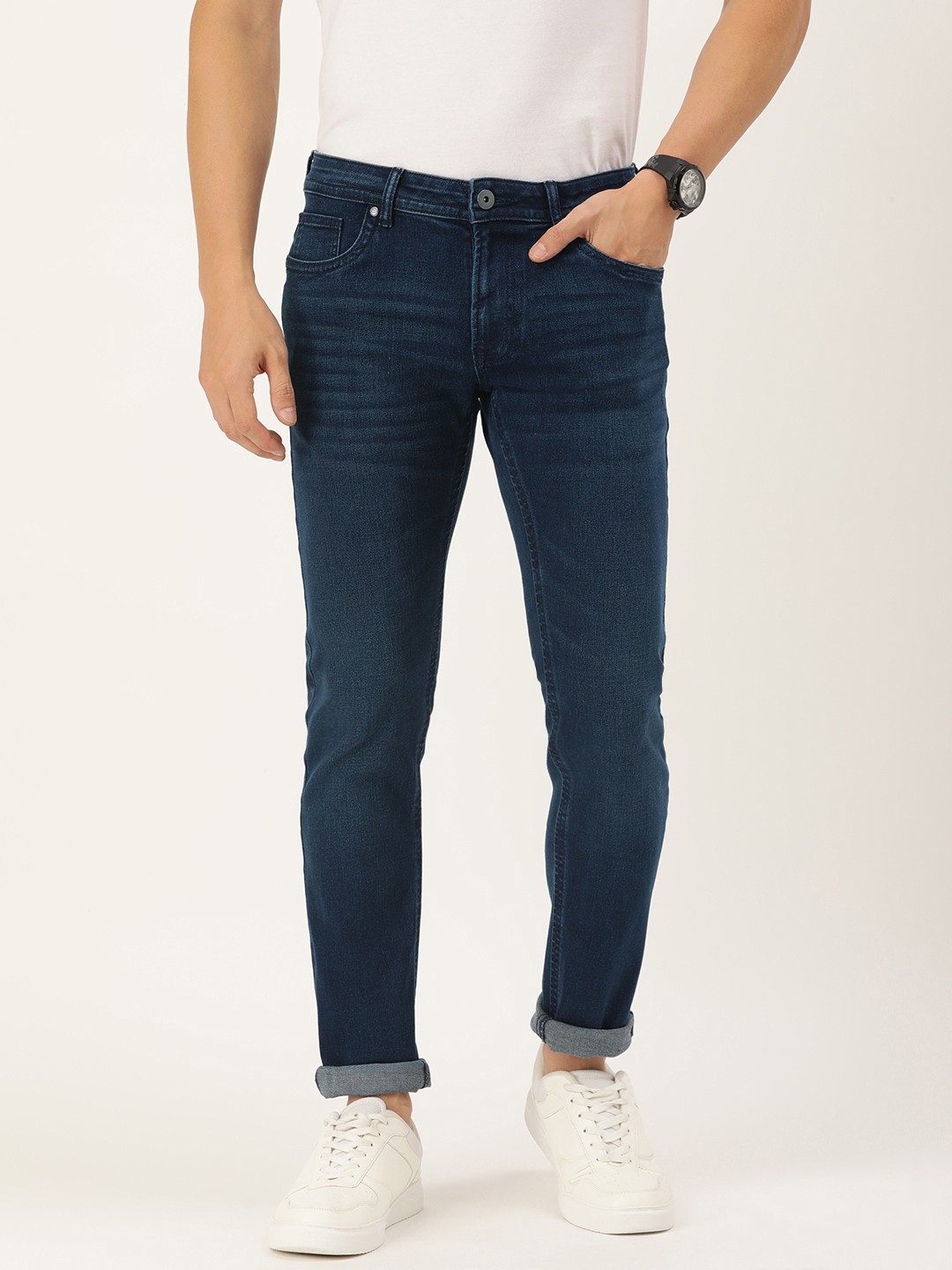 

Peter England Casuals Men Slim Fit Light Fade Stretchable Jeans, Navy blue
