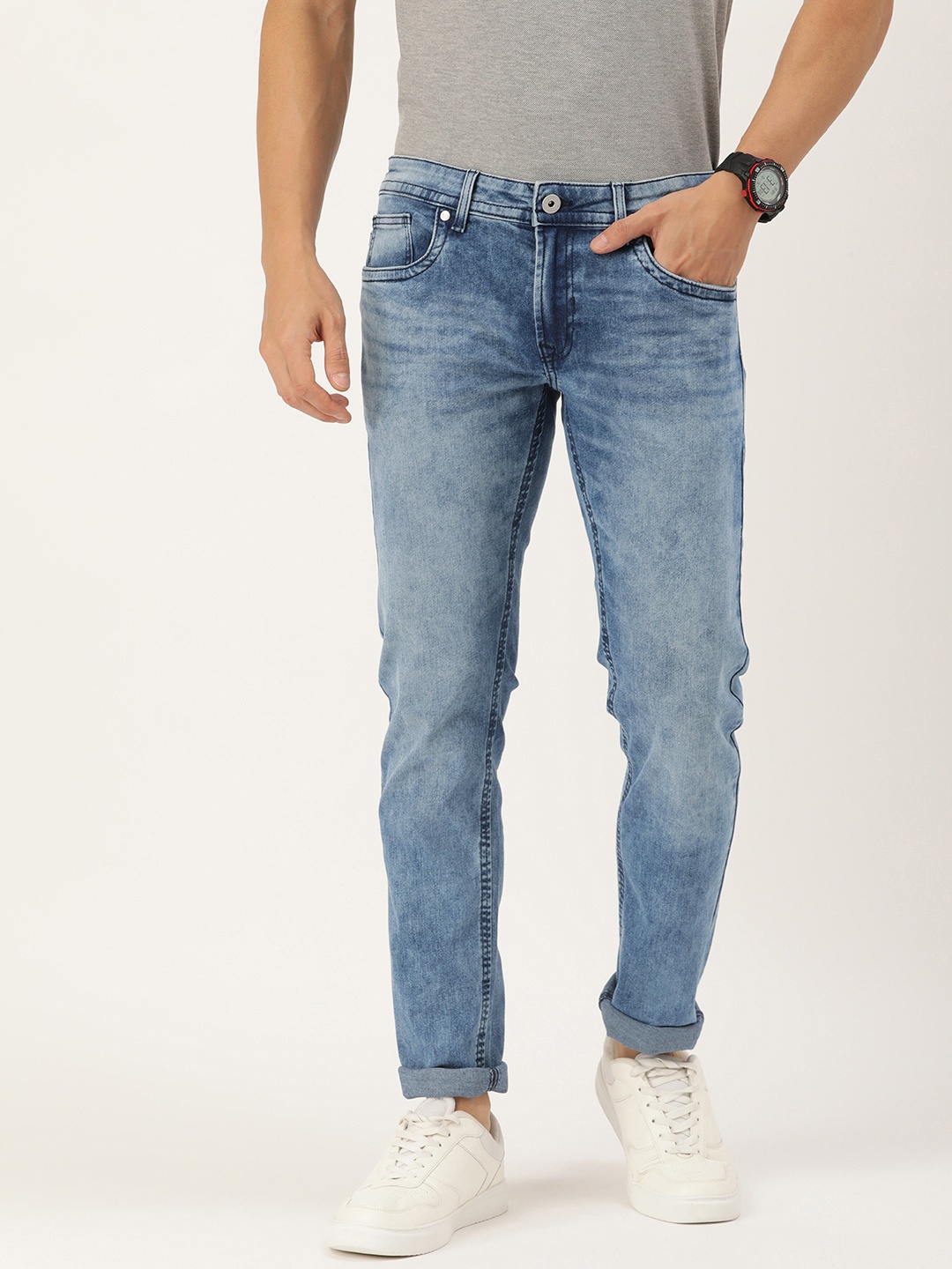 

Peter England Casuals Men Skinny Fit Light Fade Stretchable Casual Jeans, Blue