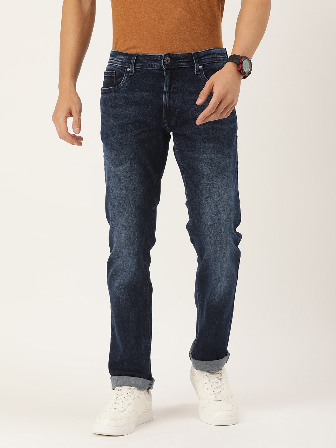 

Peter England Casuals Men Mid-Rise Heavy Fade Stretchable Jeans, Navy blue