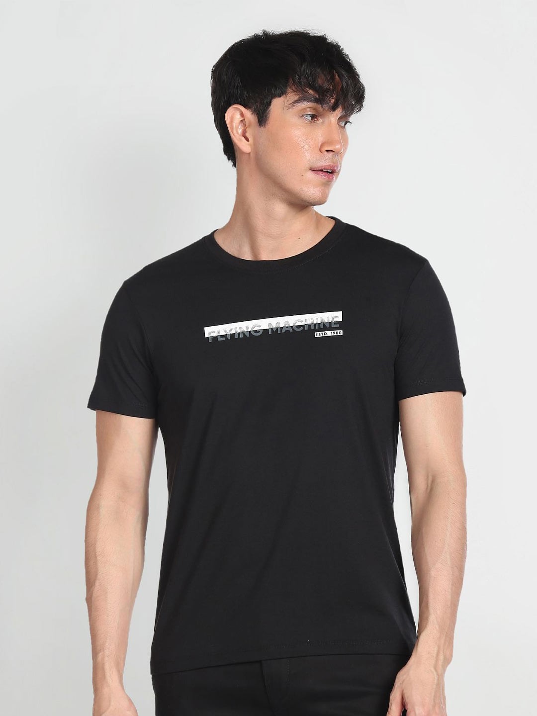 

Flying Machine Typography Printed T-shirt, Black