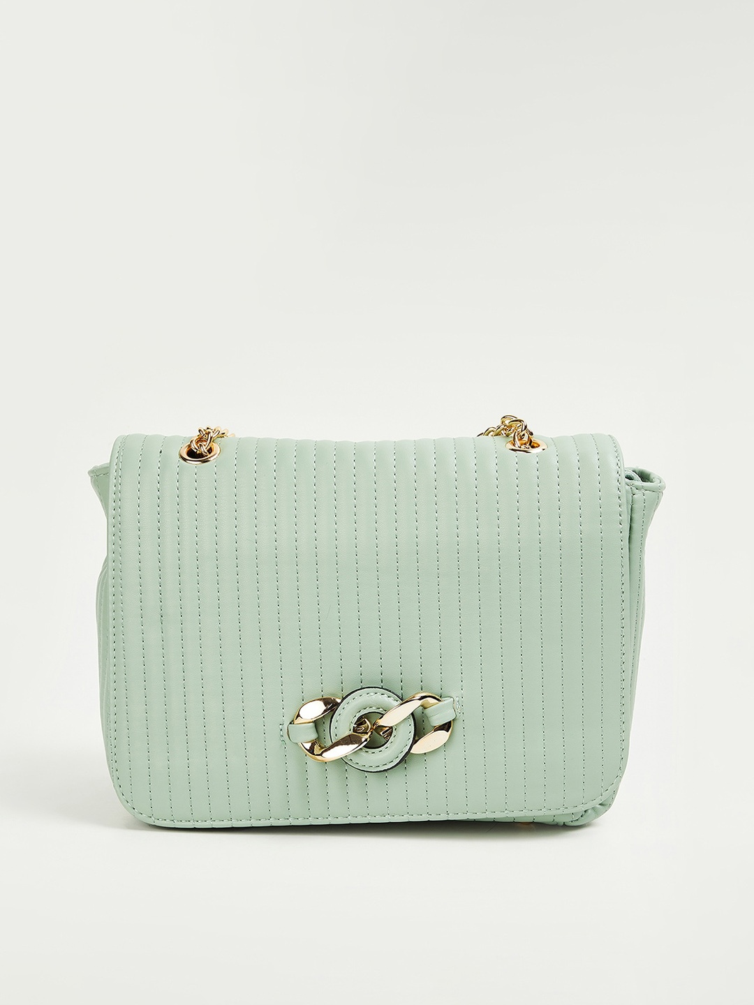 

Ginger by Lifestyle Striped Structured Sling Bag With Bow Detail, Green
