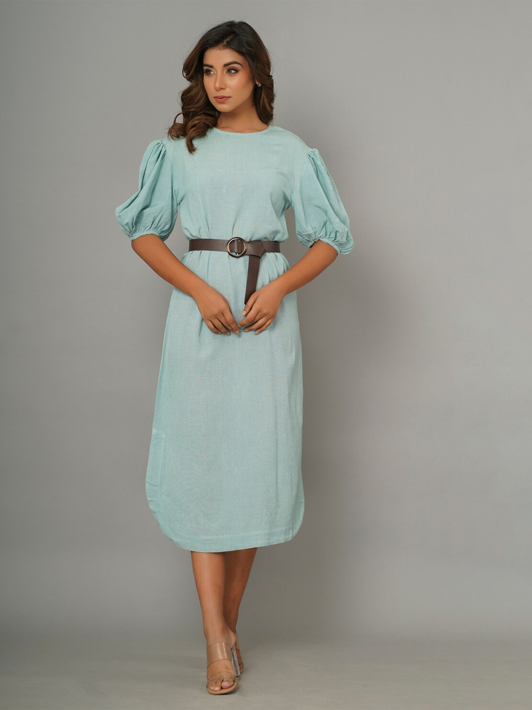 

CRAFTED FOR YOU Puff Sleeve A-Line Cotton Midi Dress, Blue