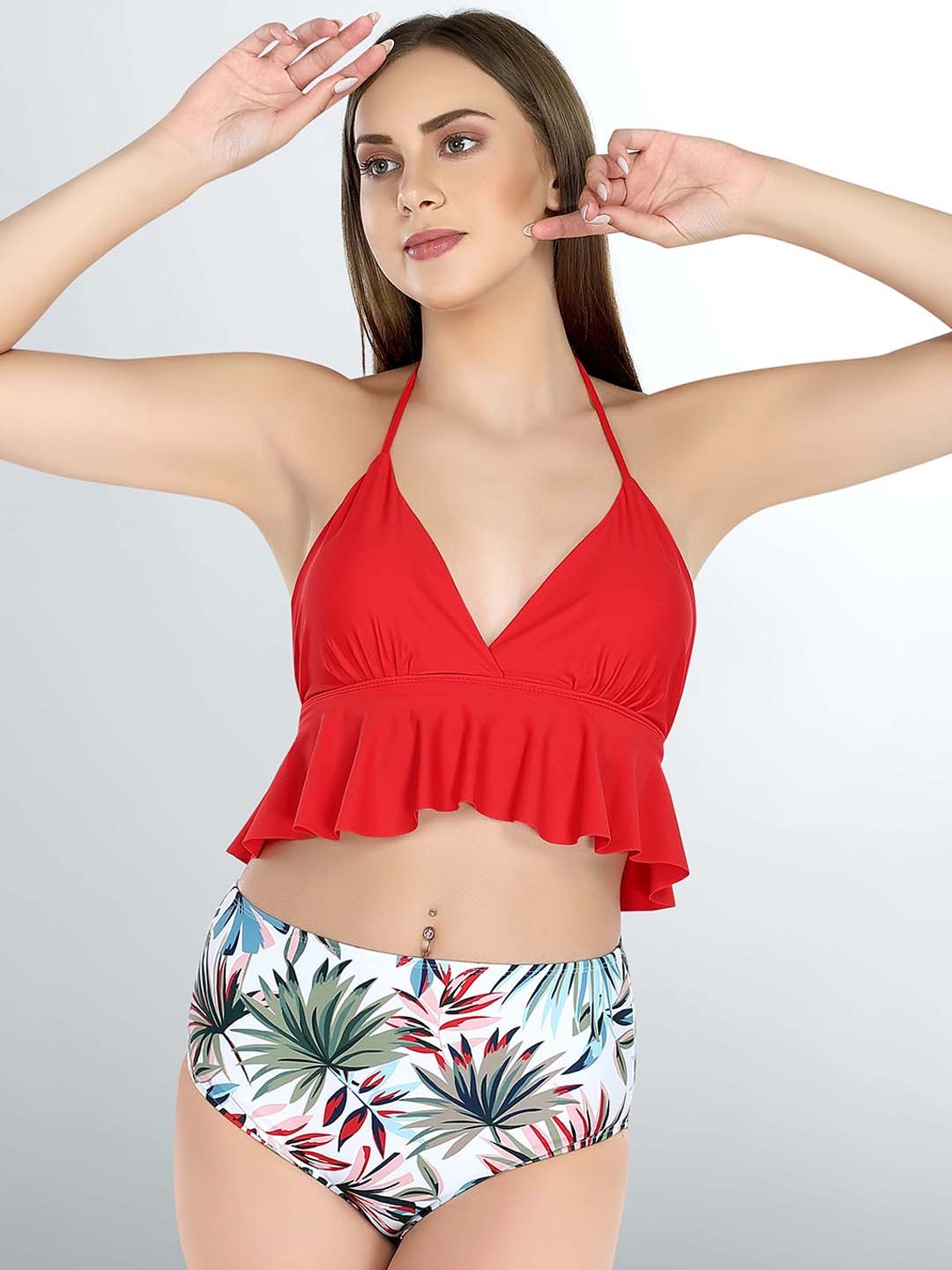 

Addery Peplum Printed Swimset, Red