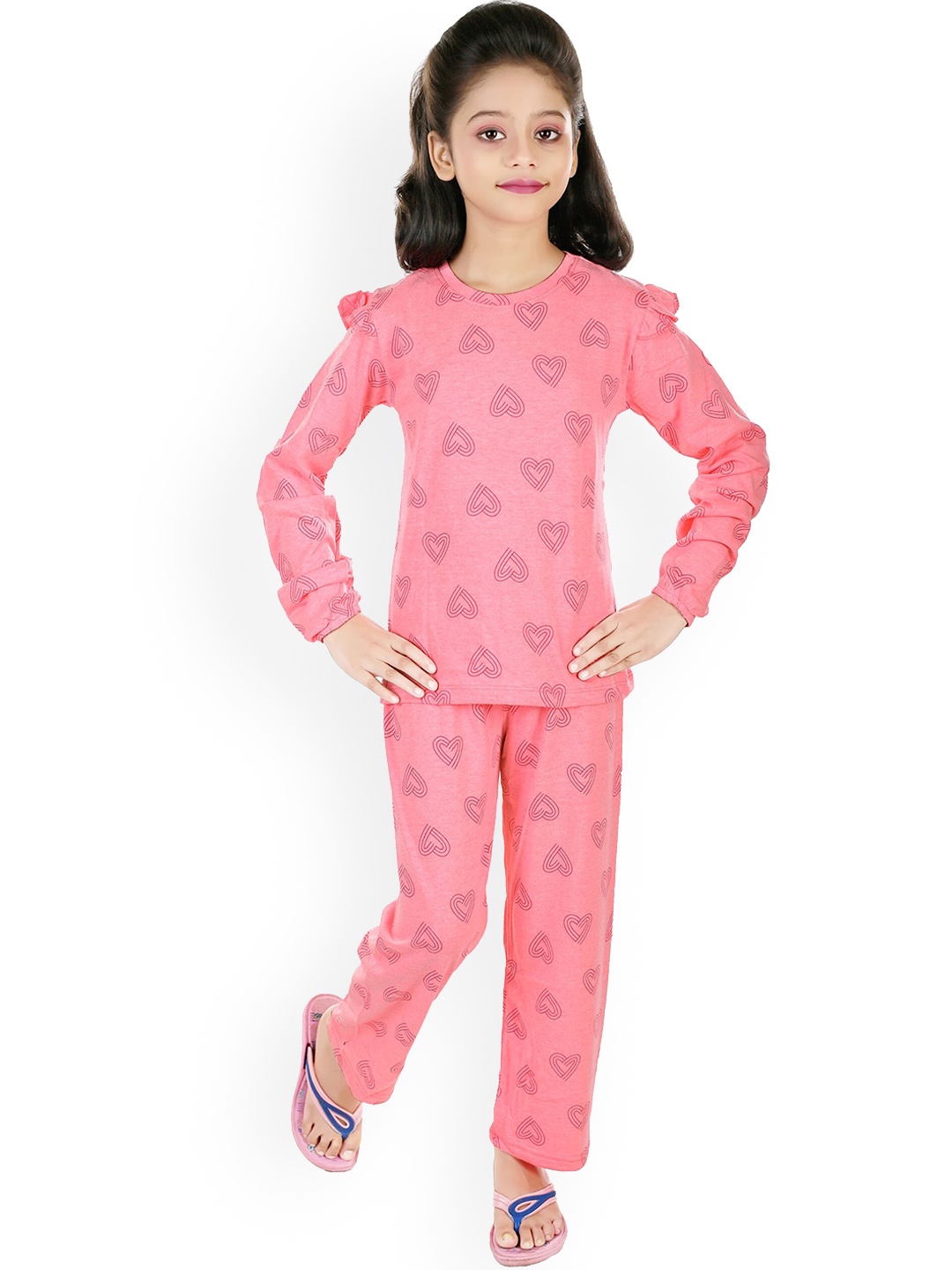 

CELEBRITY CLUB Girls Conversational Printed Night Suit, Pink
