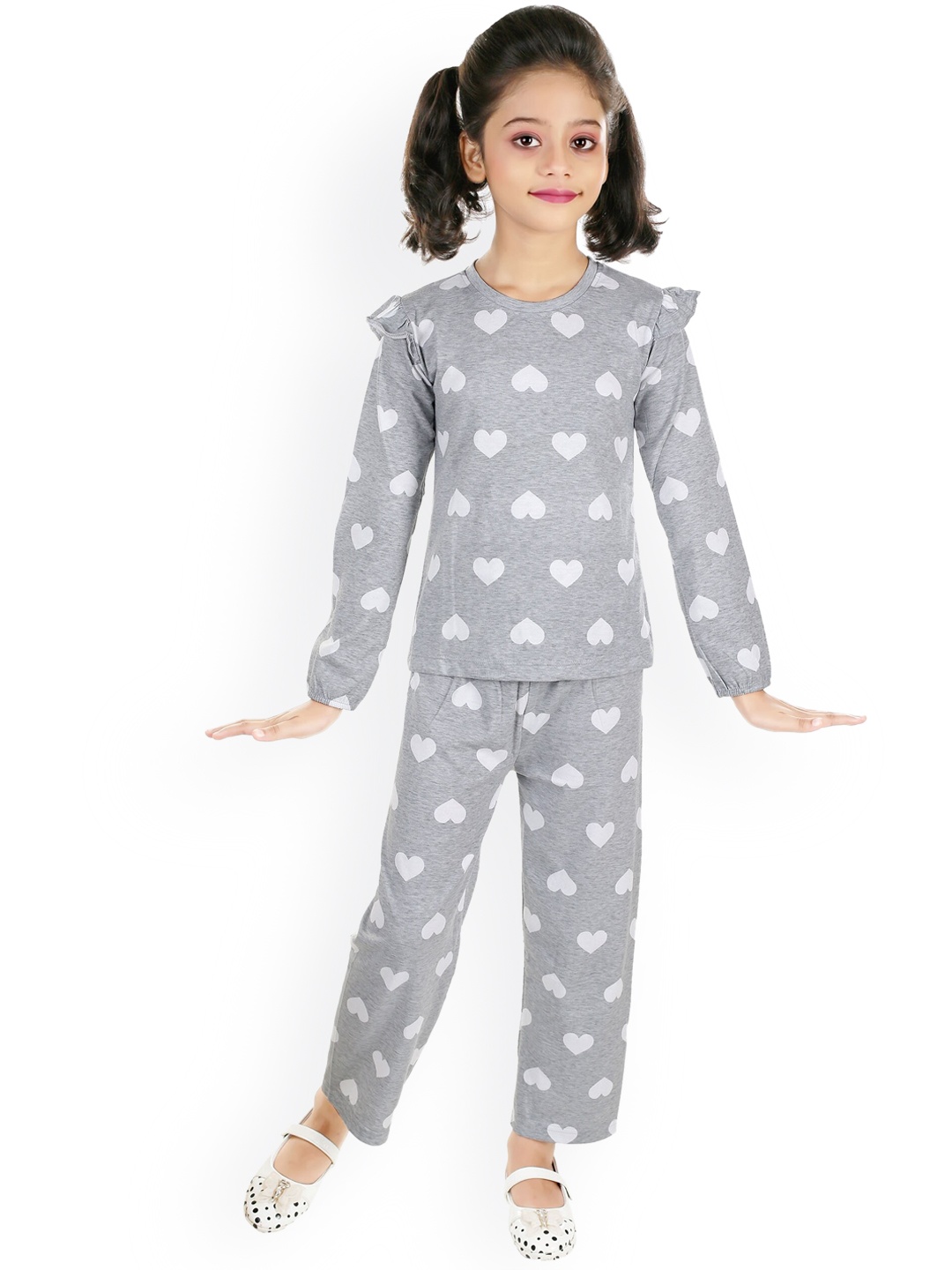 

CELEBRITY CLUB Girls Conversational Printed Night Suit, Grey