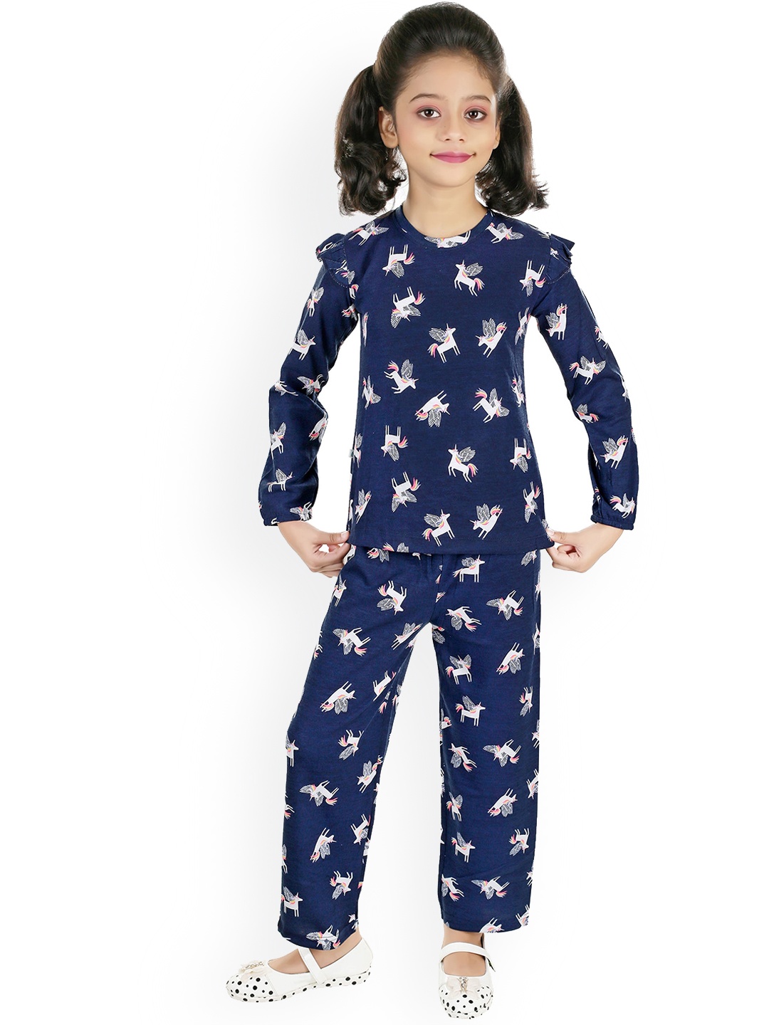 

CELEBRITY CLUB Girls Conversational Printed Night Suit, Navy blue