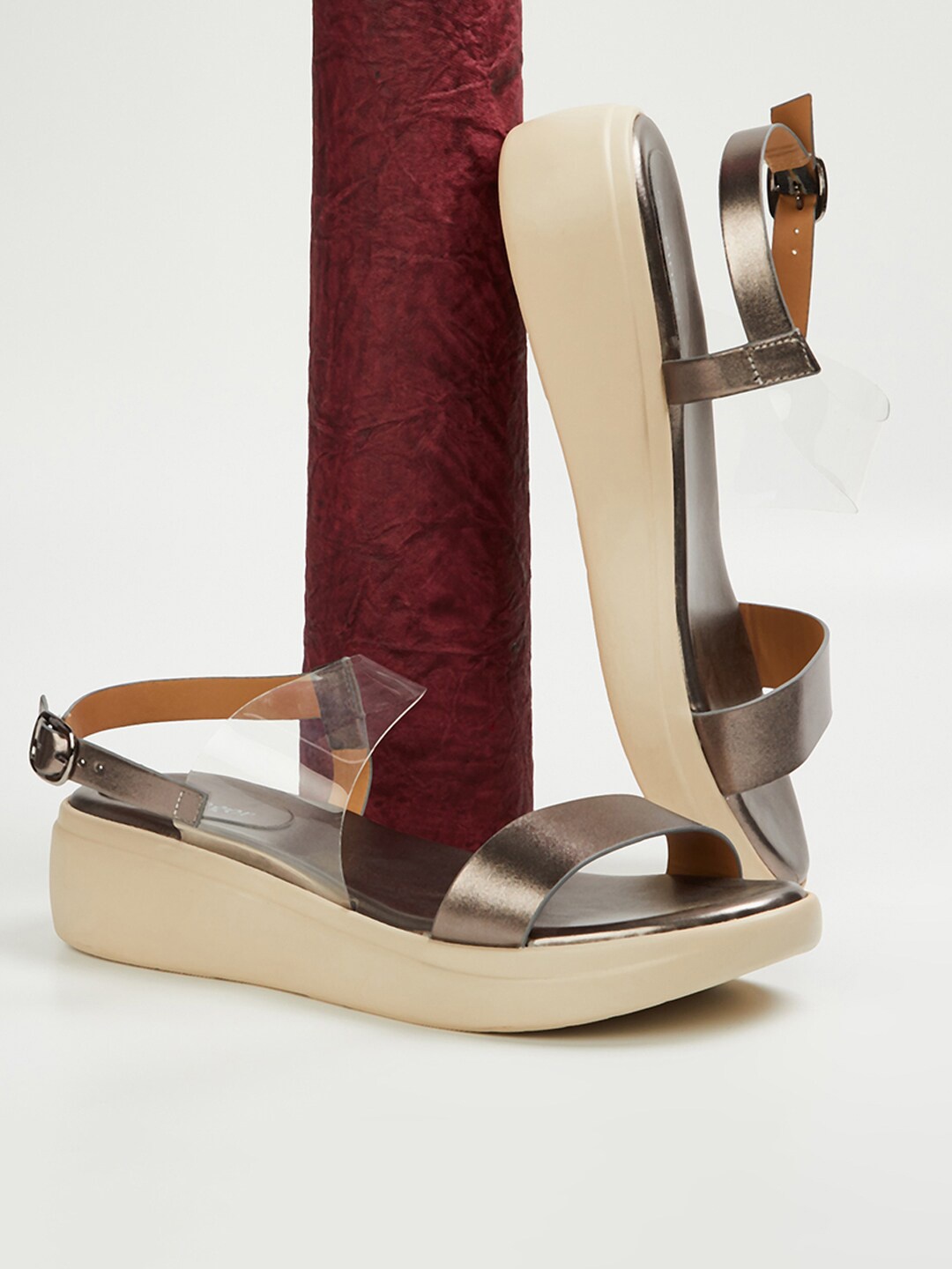 

Ginger by Lifestyle Open Toe Wedges With Ankle Loop, Grey