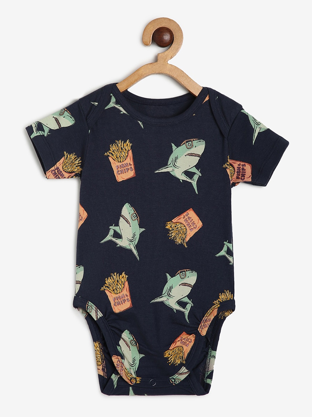 

CHAYIM Infants Printed Envelope Neck Bodysuit, Navy blue