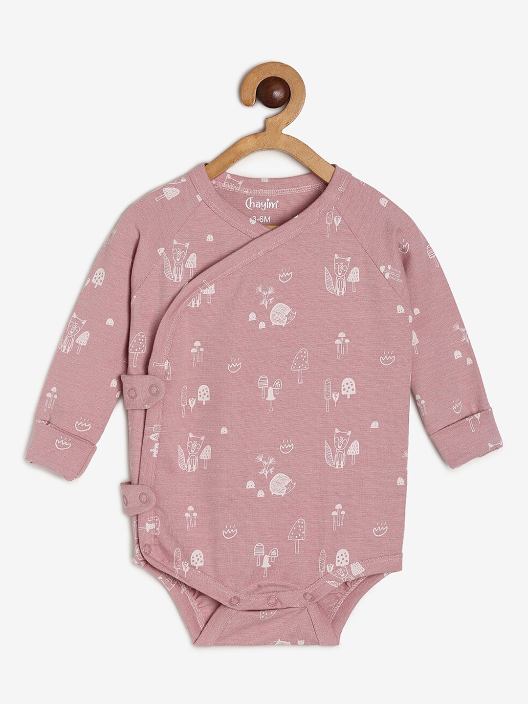 

CHAYIM Infants Conversational Printed V-Neck Flexi Fit Cotton Bodysuit, Pink
