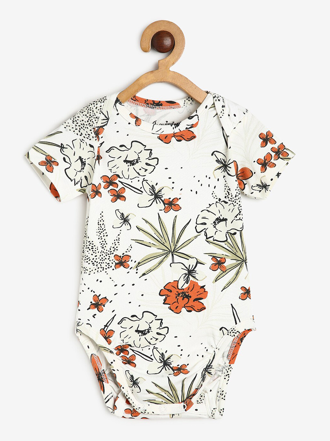 

CHAYIM Infants Floral Printed Envelope Neck Cotton Bodysuit, Off white