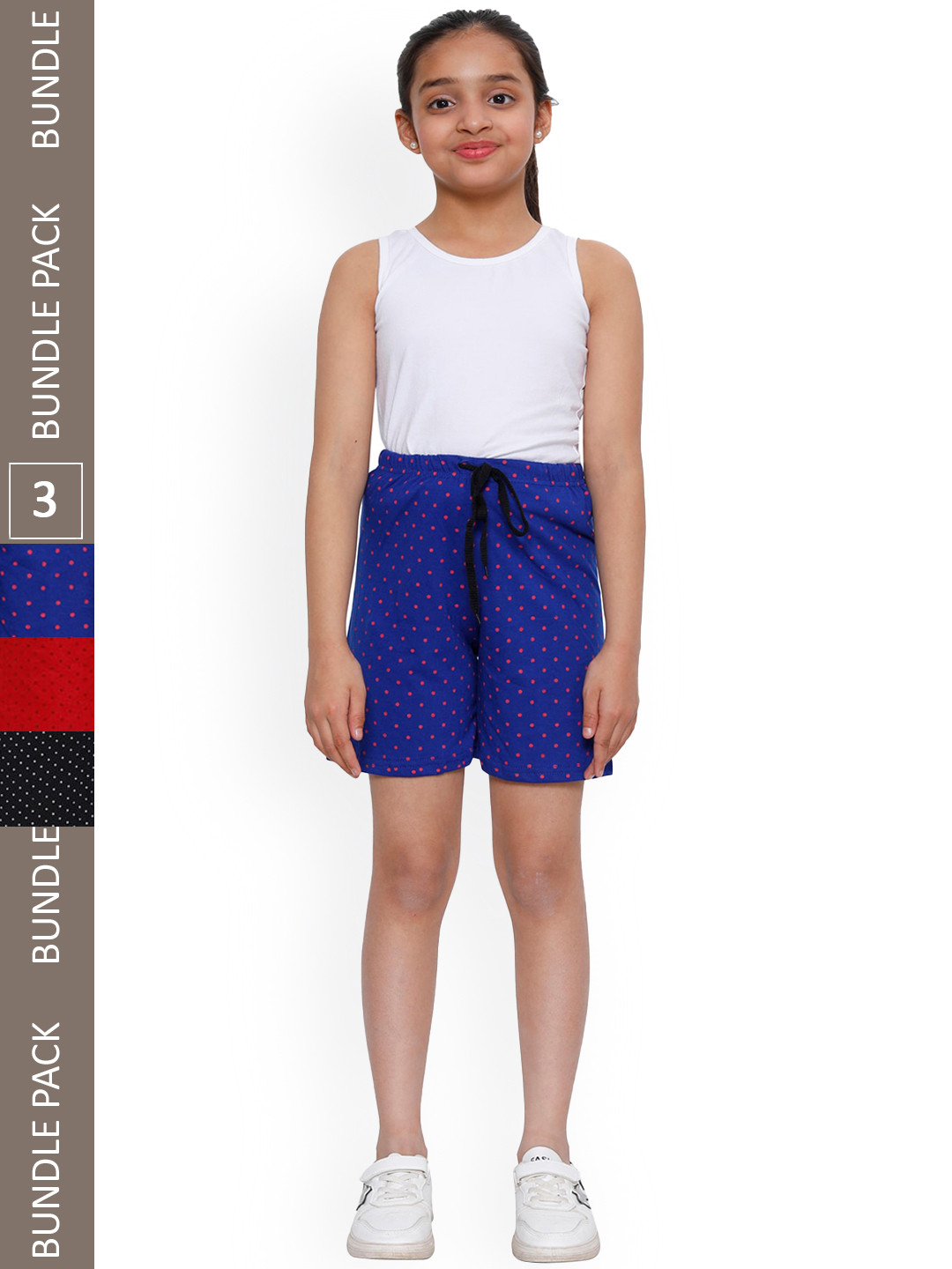 

IndiWeaves Girls Pack Of 3 Geometric Printed Pure Cotton Shorts, Red