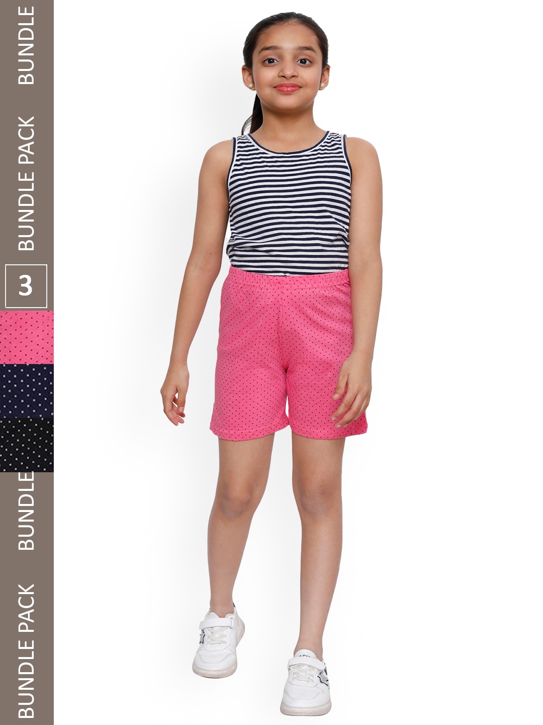 

IndiWeaves Girls Pack Of 3 Geometric Printed Pure Cotton Shorts, Pink
