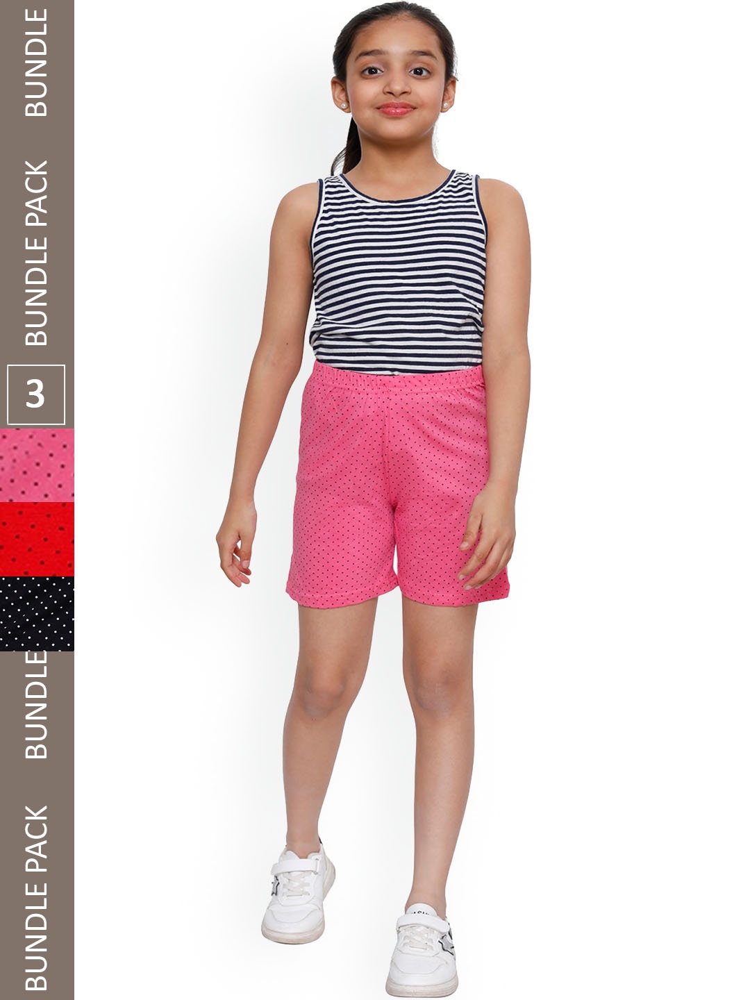 

IndiWeaves Girls Pack Of 3 High-Rise Pure Cotton Shorts, Pink