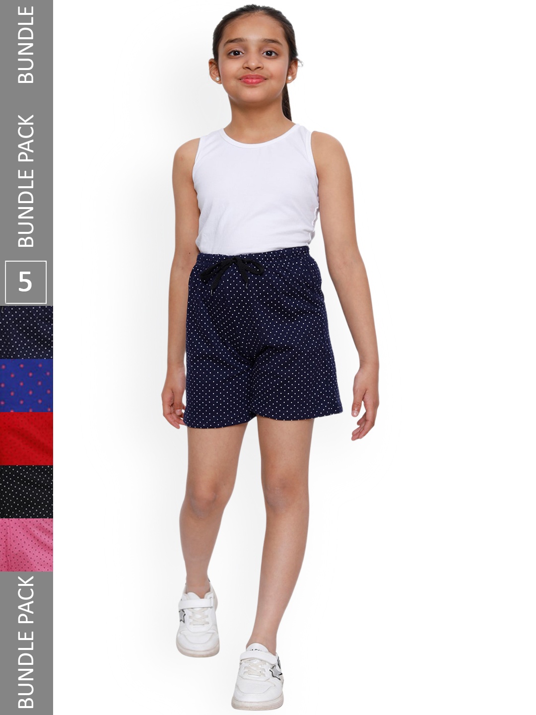

IndiWeaves Girls Pack Of 5 Geometric Printed Pure Cotton Shorts, Black