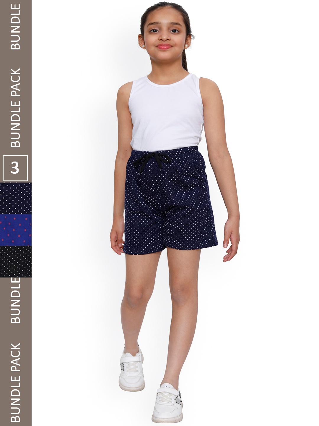 

IndiWeaves Girls Pack Of 3 Geometric Printed Pure Cotton Shorts, Black