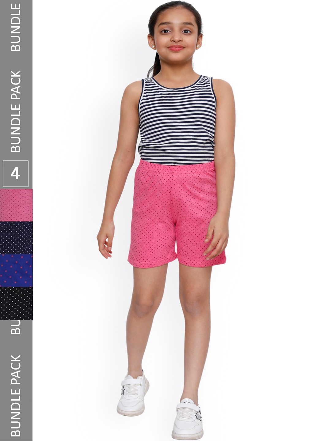 

IndiWeaves Girls Pack Of 4 Geometric Printed Pure Cotton Shorts, Pink