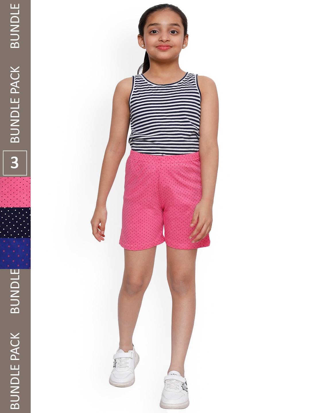 

IndiWeaves Girls Pack Of 3 Polka Dot Printed High-Rise Pure Cotton Shorts, Pink