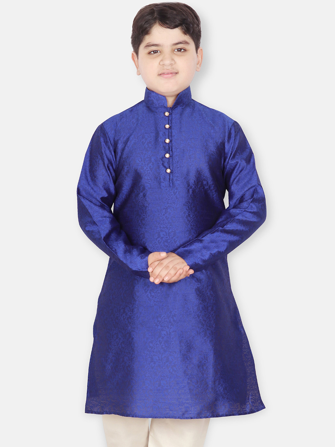 

SG YUVRAJ Boys Mandarin Collar Woven Design Kurta, Blue
