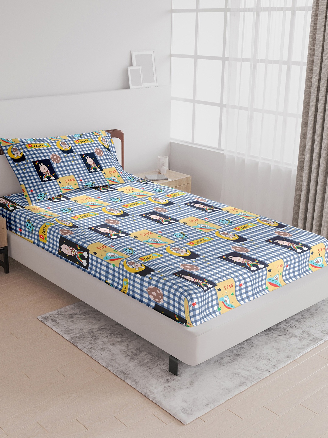 

LABHAM Kids Mania Red & Yellow Graphic Cotton 144 TC Single Bedsheet With 1 Pillow Cover