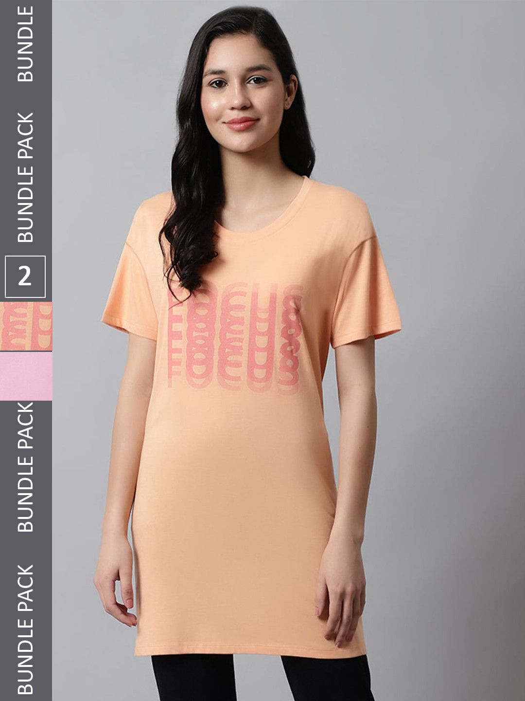 

Kanvin Pack Of 2 Orange & Pink Printed Round Neck Oversized T-shirt