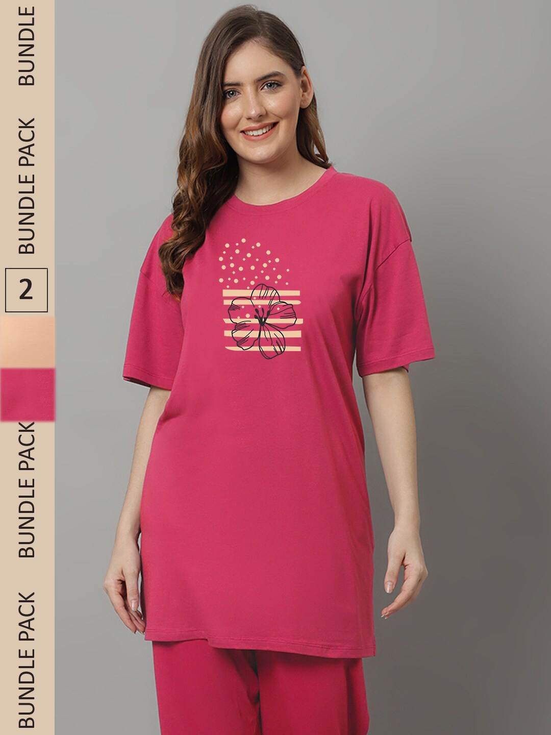 

Kanvin Pink & Orange Pack Of 2 Printed Loose T-shirts