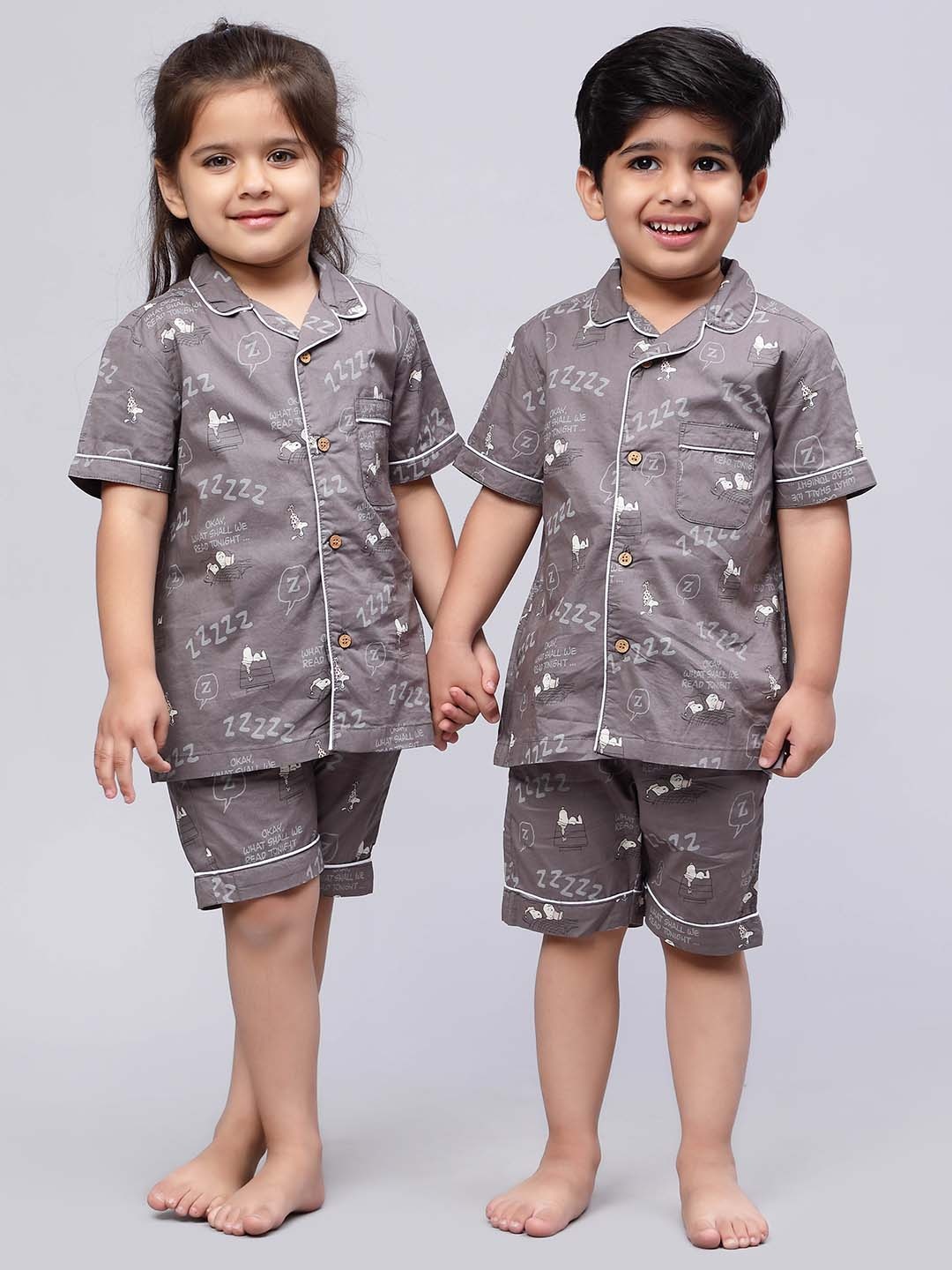 

Biglilpeople Unisex Conversational Printed Pure Cotton Night Suit, Grey