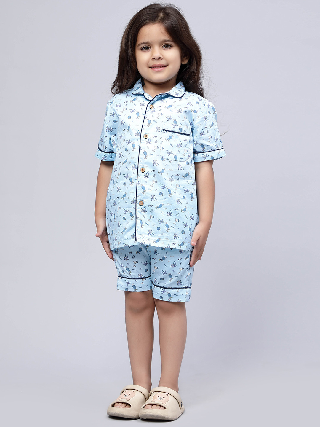 

Biglilpeople Kids Conversational Printed Pure Cotton Night Suit, Blue
