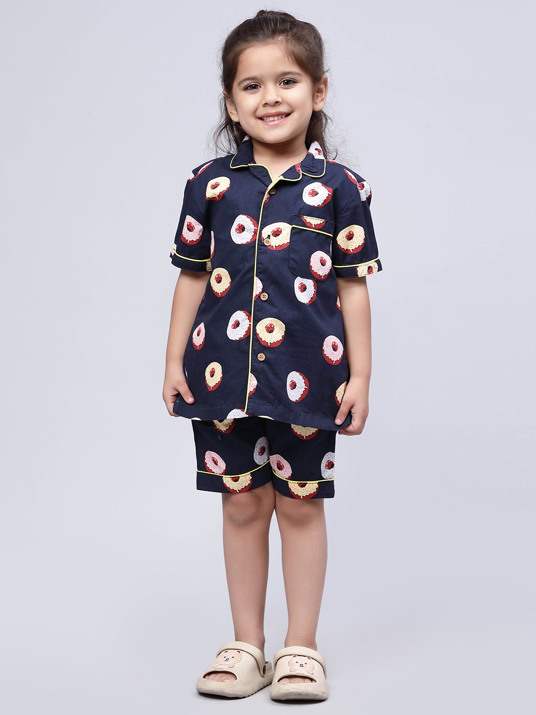 

Biglilpeople Kids Doughnut Printed Pure Cotton Night suit, Navy blue