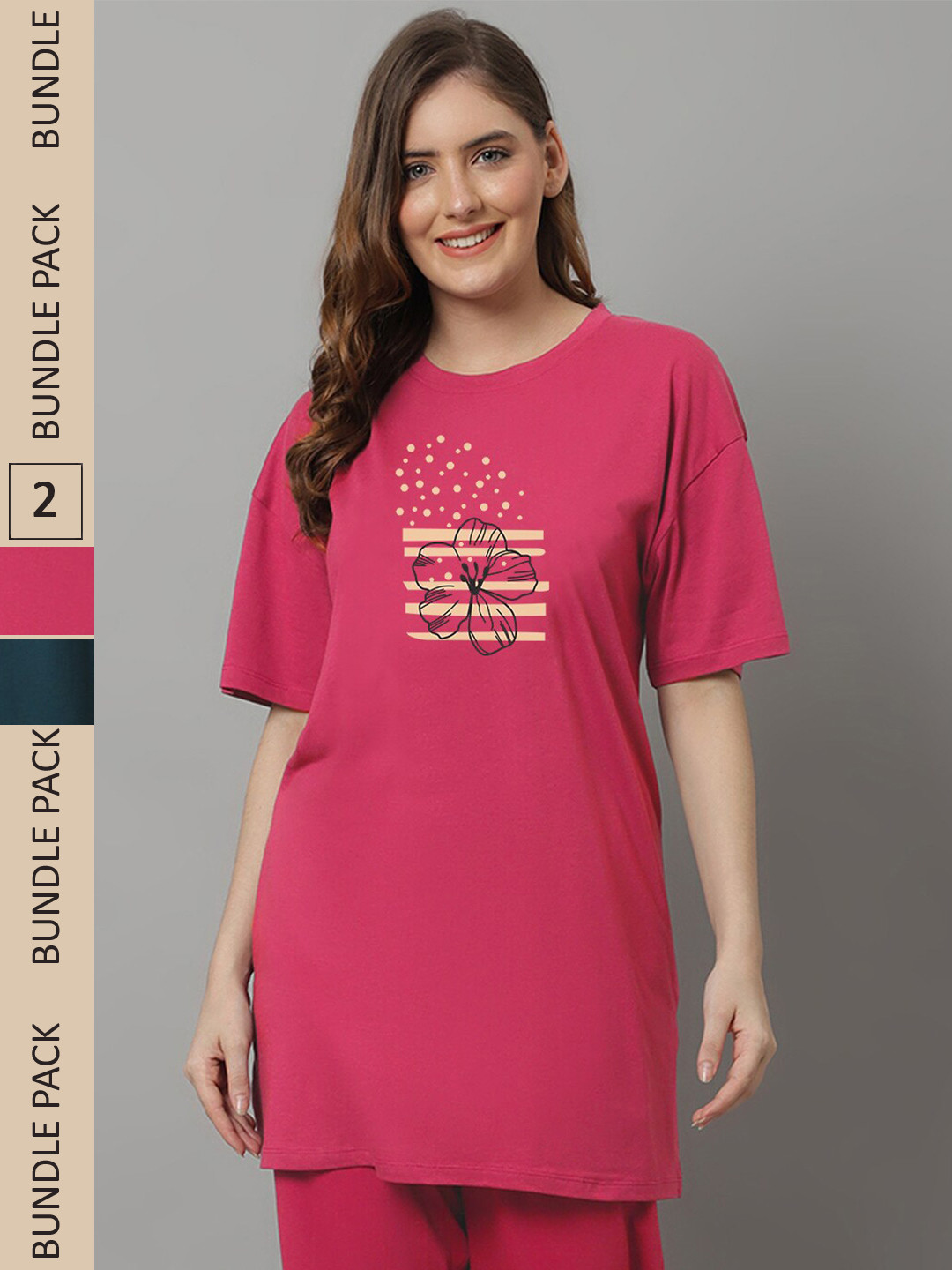

Kanvin Pink & Teal Pack Of 2 Drop-Shoulder Sleeves Printed Oversized T-shirts