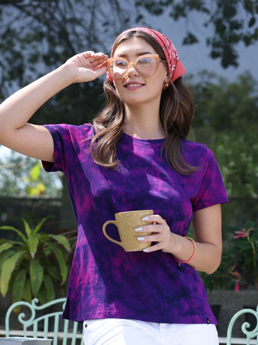 

TITTLI Tie & Dye Round Neck Casual T-shirt, Purple