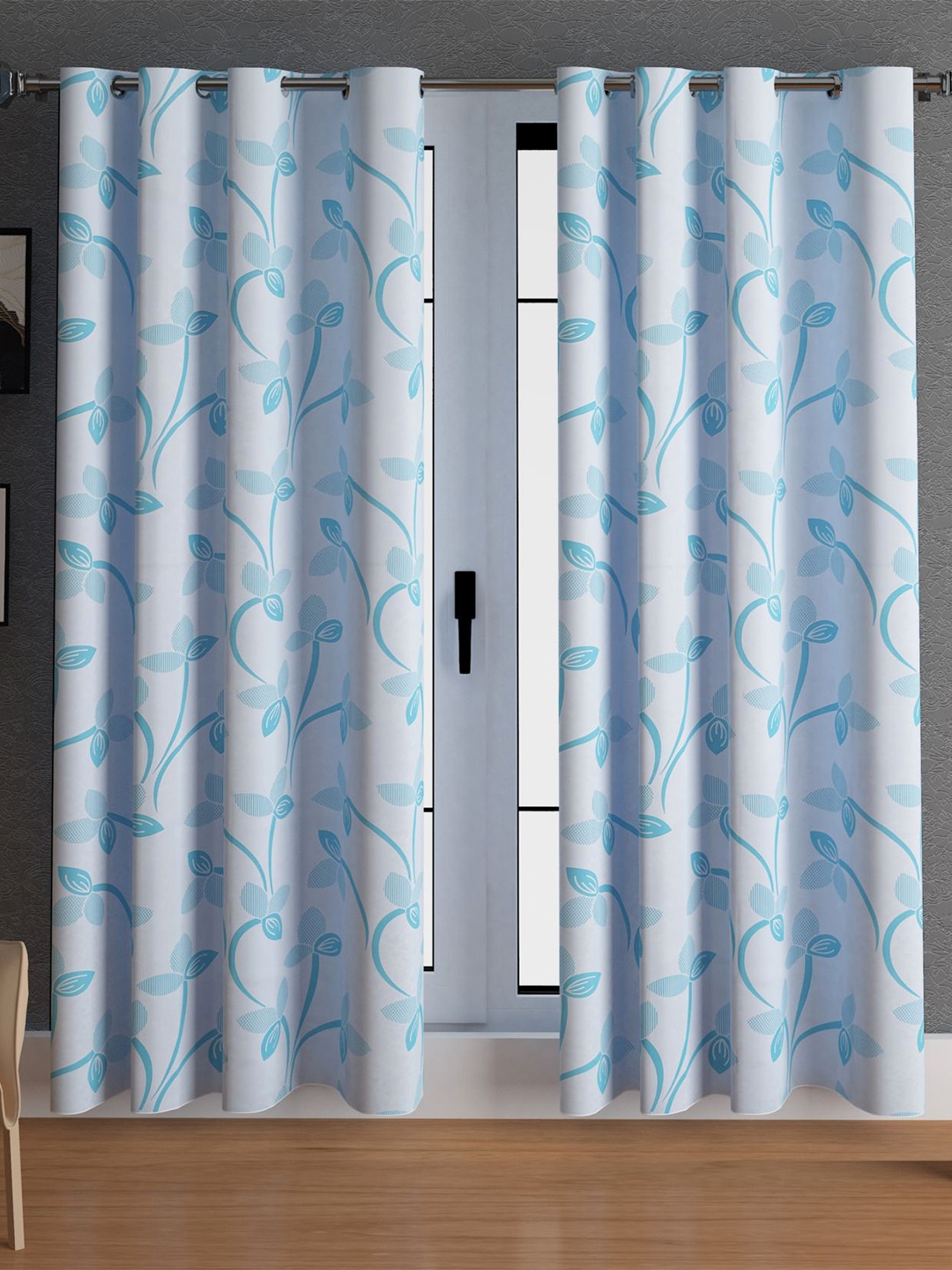 

LA VERNE Blue & White 2 Pieces Floral Printed Door Curtains