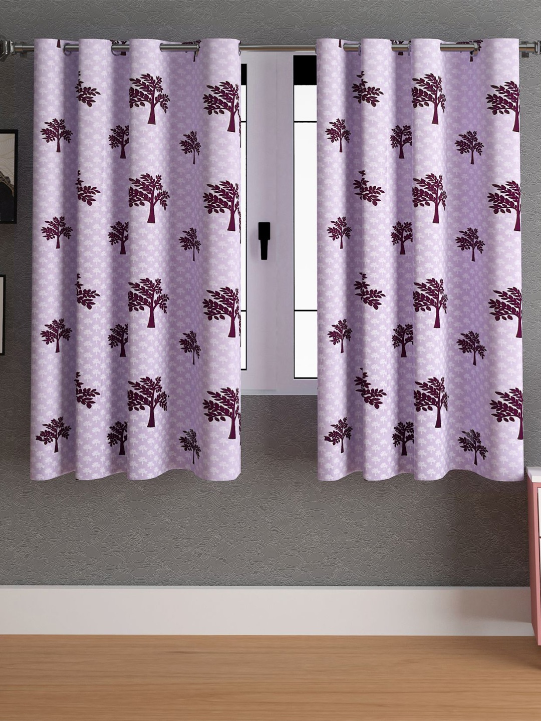 

LA VERNE Pink & Purple 2 Pieces Floral Printed Window Curtain