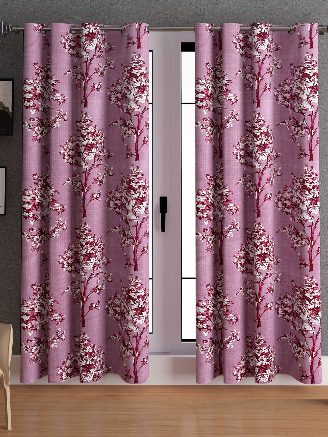 

LA VERNE Pink & White 2 Pieces Floral Printed Door Curtains