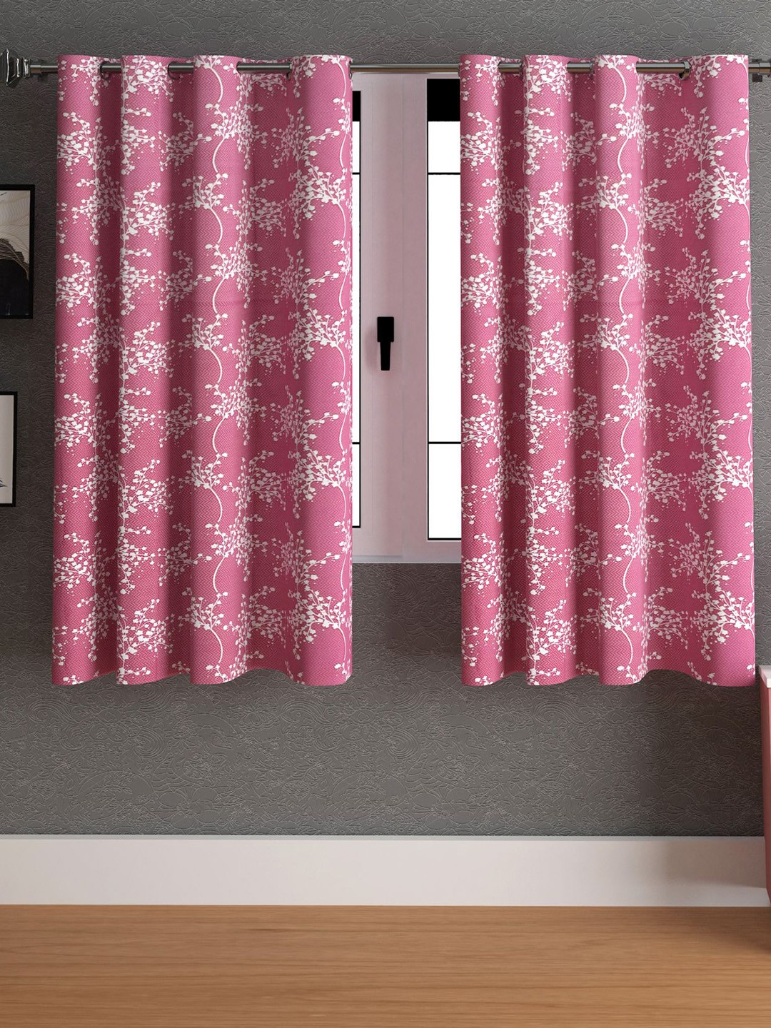 

LA VERNE Pink & White 2 Pieces Floral Window Curtains
