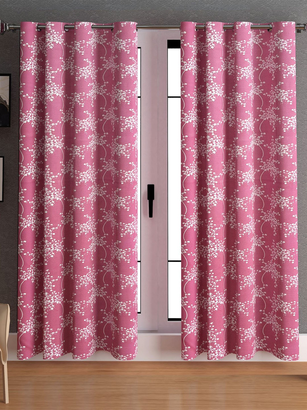 

LA VERNE Pink & White 2 Pieces Floral Door Curtains