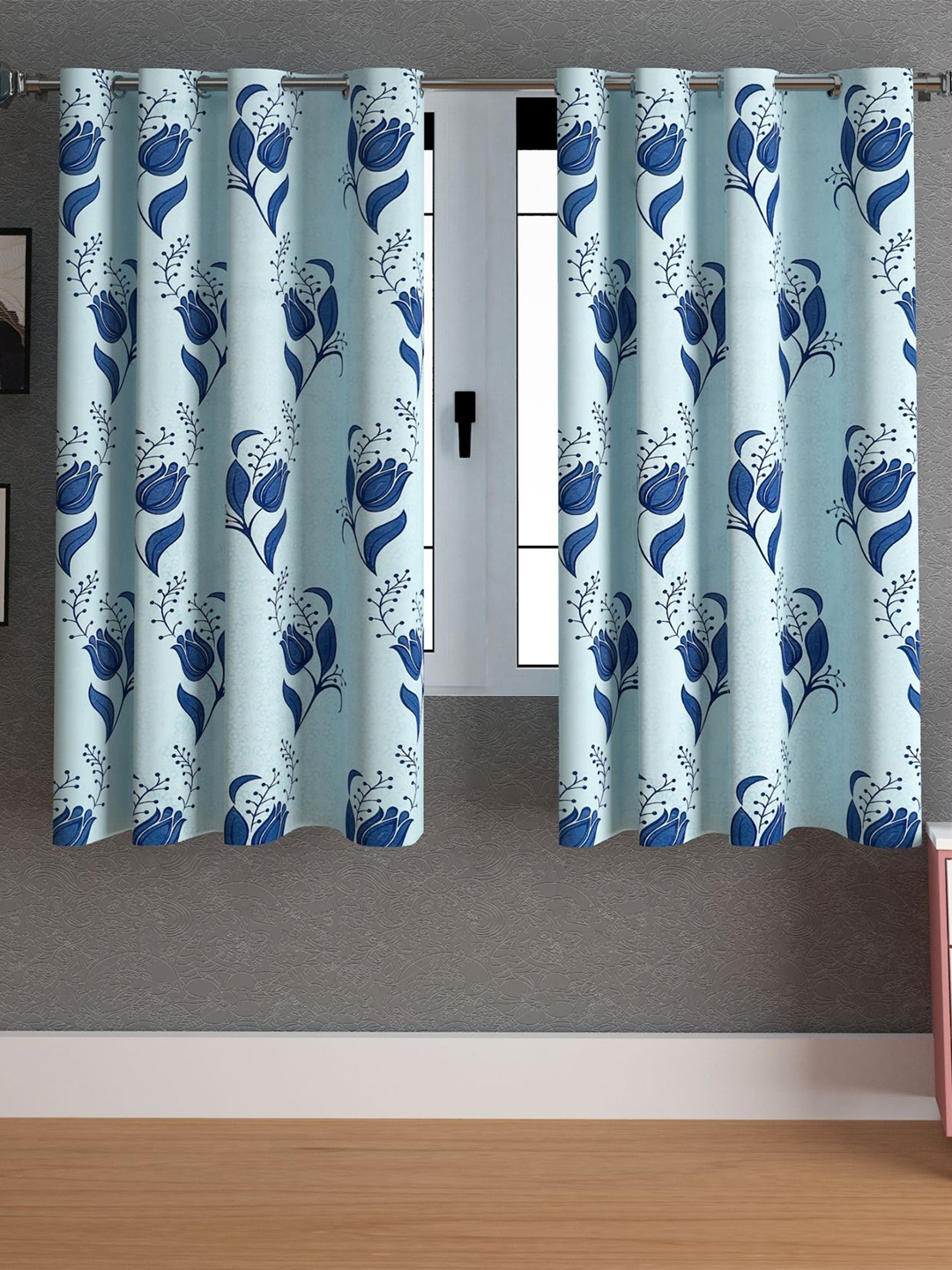 

LA VERNE Blue 2 Pieces Floral Window Curtains